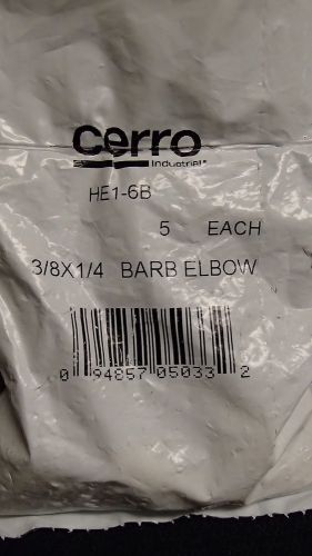 (7)  CERRO HE1-6B 3/8 X 1/4 BARB ELBOW  QTY 5  NEW IN PACKAGE