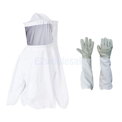 Professional Beekeeping Jacket Veil +Beekeeping Gloves with Vented Long Sleeves
