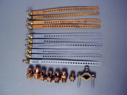 Copper 9&#034; ground strap split bolt tube clamp hardware catv si-0958-9g lot 18 new for sale