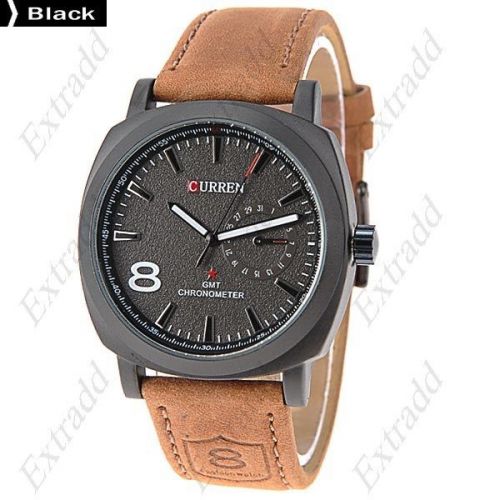 CURREN Chic Round Case Quartz Analog Wristwatch Timepiece with Genuine Leather B