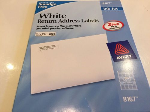 White Return Address Labels; Avery #8167, 2000 Labels, .5&#034; x 1.75&#034;
