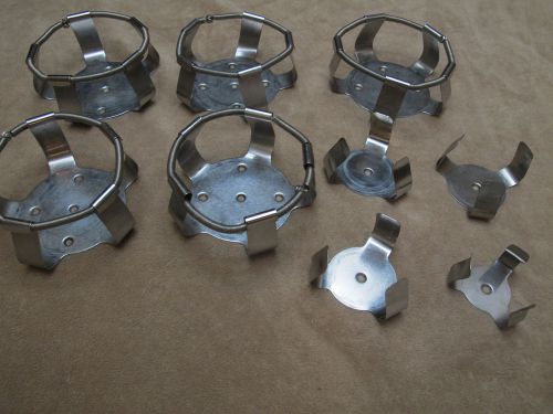 Lot of 9 stainless steel flask clips for platform, linear/orbital shaker for sale