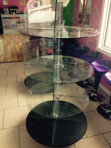 Round Glass Display Tower Black Base Display Store Fixture