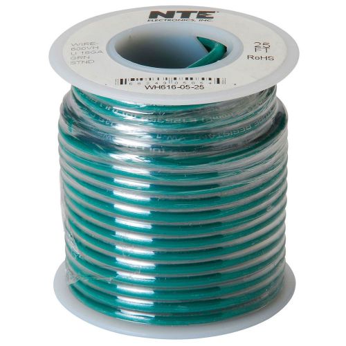 NTE WH616-05-25 Stranded 16 AWG Hook-Up Wire Green 25 Ft.