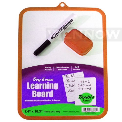 Orange 7.4” X 10.3” Double Sided Dry Erase Learning Board with Marker &amp; Eraser
