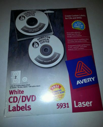 NEW AVERY 5931 REMOVABLE CD/DVD 50 DISK/100 SPINE LABELS w/ SOFTWARE - 12043