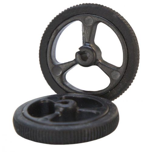 32mm diameter x 3mm bore black plastic robot wheels - pair (#595654) for sale