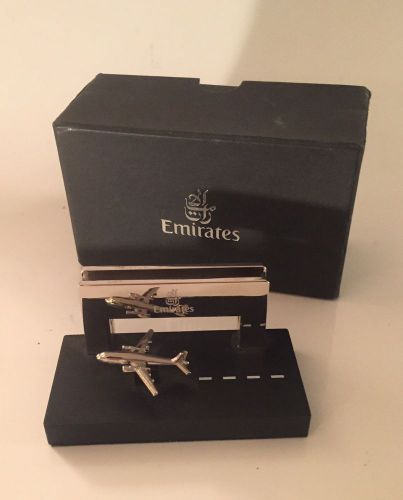 Emitates Business Card Holder with Airplane Nickel Chrome New In Box