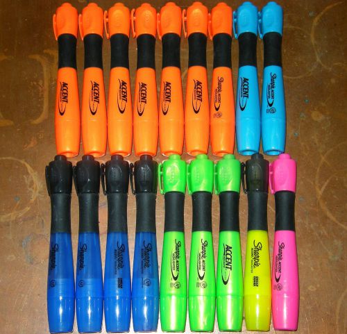 18 SHARPIE ACCENT GRIP HIGHLIGHTERS LARGE INK SUPPLY ASST COLOR CAPPED LOOSE NEW