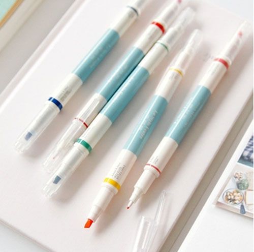 Iconic Color Twin Pen Set Double Sided  2 Way Deco Pen 5 Colors 1mm/0.5mm