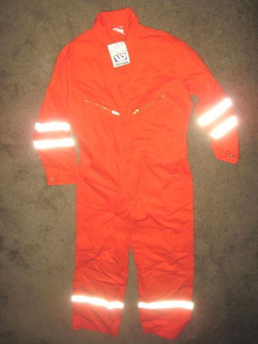 NEW WITH TAG WENAAS SAFETY COVERALLS  ORANGE WITH 1&#034; REFLECTIVE STRIPS  SZ 40ST