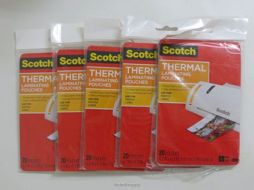 Scotch Thermal Laminating Pouches, 4.37&#034; x 6.36&#034; - 20 Pouches (TP5900-20) 5 Pack