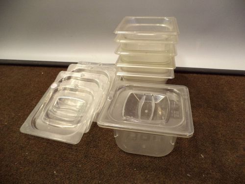 1/6 SIZE CLEAR CAMBRO FOOD STORAGE CONTAINER 4&#034; DEEP AND LID