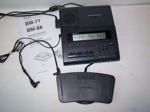 Sony BM-77 Transcriber standard cassette w/footpedal headset power supply TESTED
