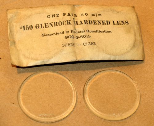 Pair NOS Vintage GLENROCK USA Clear Glass Round Welding Goggle Lenses STEAMPUNK