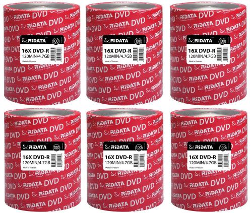 SIX RIDATA DVD-R 16X ECO 100 PACK SPINDLES, Total 600 DISCS -Free Local Pick Up