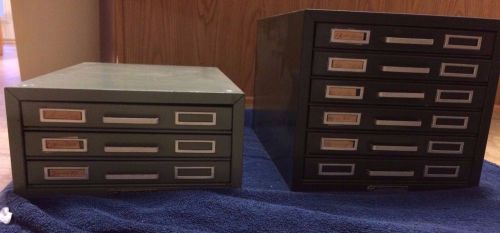 Vintage Steelmaster Flat File Card Cabinets Set of 2 Stackable HEAVY!!