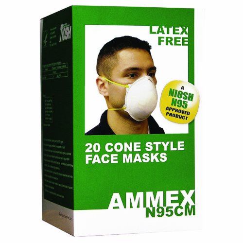 Ammex N95 Particle Respirator Face Mask One Size White (Box of 20) Box of 20