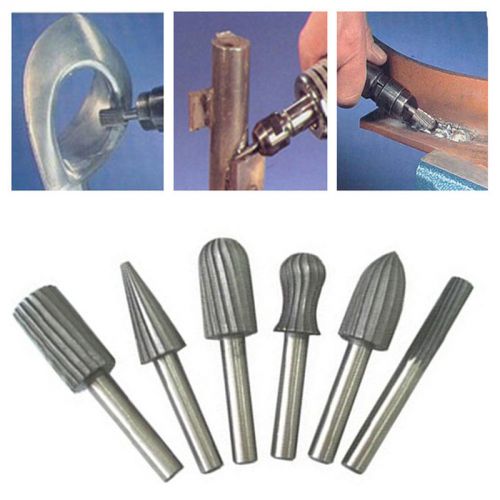Rotary burr 6pcs/set 6mm 1/4&#034; hss rotary files for metal plastic wood grinding for sale