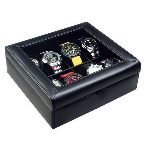 Ikee Design Deluxe Black Faux Leather Watch Case8 Watches