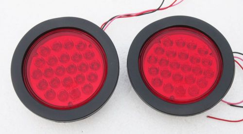 Pair round 4&#034; rubber ring red led tail lamp light for trailer trucks for sale
