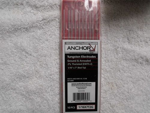Anchor  Red 2% Thoriated Ground Tungsten Electrodes 1/16&#034; x 7&#034; 10-Pack