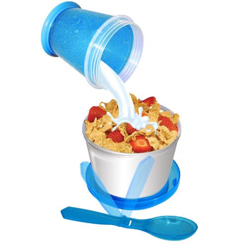 Cereal On The Go Cup EZ Freeze Gel Travel Food Storage Snack Container Keeper !!