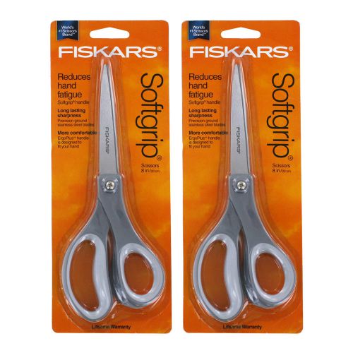 Fiskars Softgrip Scissors, Stainless Steel, 8 Inch, Gray Handle, Pack of 2