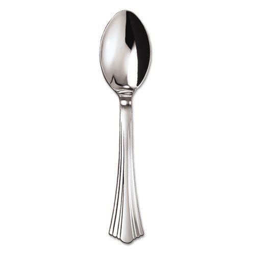 Heavyweight Plastic Spoons, Silver, 6 1/4&#034;, Reflections Design, 600/Carton