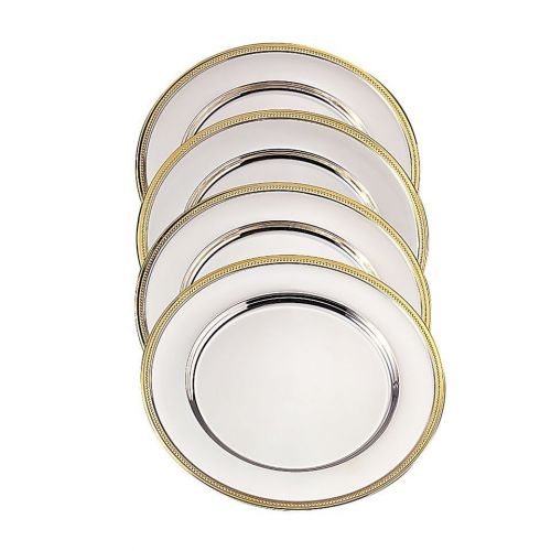 Gold Trims Charger Plate 12&#034; 4 Pcs Catering Party Buffet Dinner Tabletop