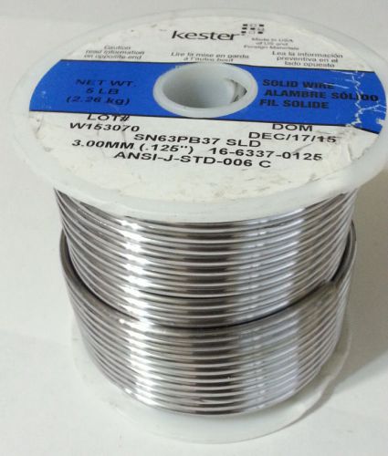 5lb Spool Kester Wire Solder .125inch Dia. 63%Tin 37%Lead Solid 16-6337-0125 NEW