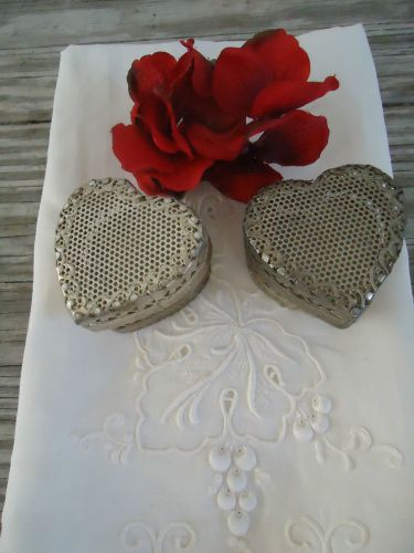 2 Silverplated Jewelry Gift Boxe  Heart Shaped Metal Filigree