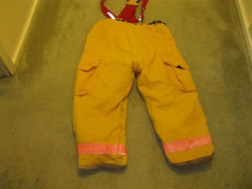 Globe bunker pants (36) and jacket (42) set fireman turnout gear suspenders &amp;glv for sale