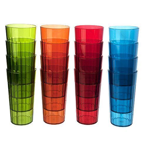Tumblers Quality Glass Plastic Water Set Of 16 In 4 Assorted Colors Cups 20oz