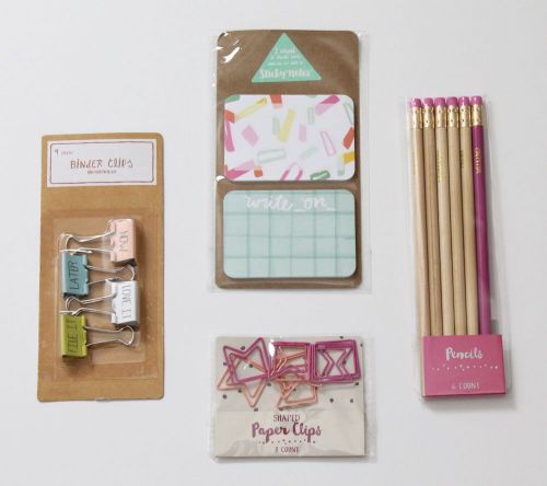 Target Dollar Spot Confetti Sticky Notes Foil Stamped Pencils Paper Binder Clips