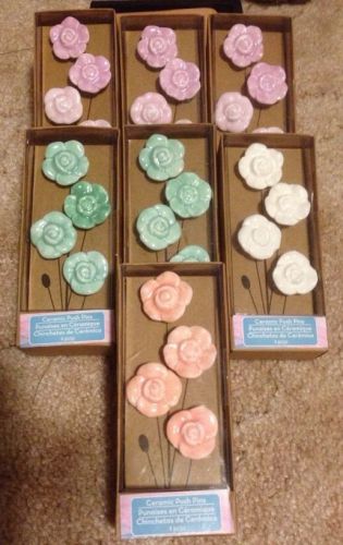 Lot Of 7 Pkg New~Ceramic Push Pins/ Tacks Flower Teacher Gift Office