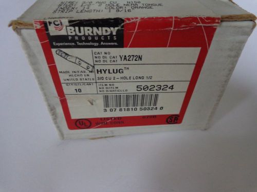Burndy Hylug YA272N 502324 Orange 3/0 AWG 2-Hole Unopened Box of 10