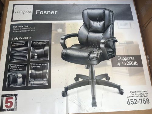 Brand new realspace fosner high-back bonded leather chair,black (652758) for sale