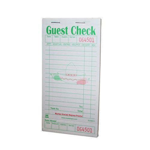 Royal White Gracias Guest Check Board, 1 Part Booked, Case of 50 Books, GC503-1