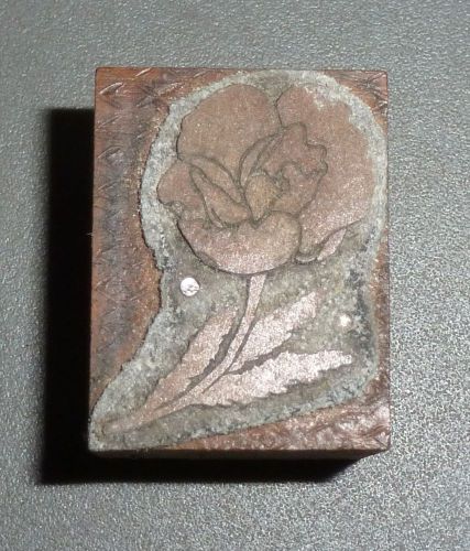 Vintage Printing Press Ink Stamp Block metal wood carnation? flower