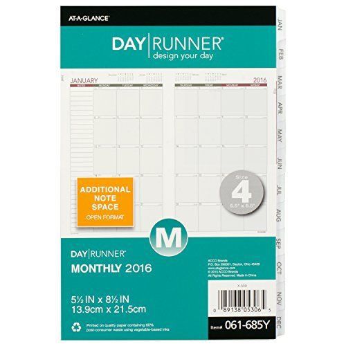Monthly Planner Calendar Refill 2016, 5.5 x 8.5 Inches Page Size