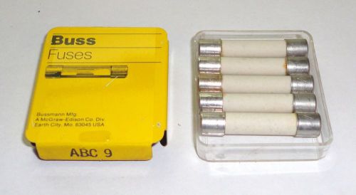 Box of 5 nos type 3ag bussmann  abc 9 amp fast blowing ceramic fuse  250 v for sale