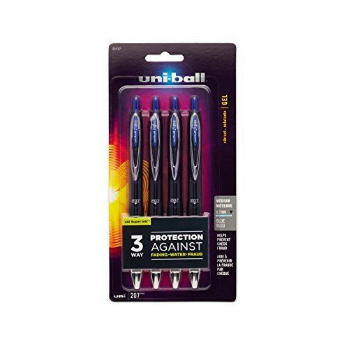 uni-ball Signo 207 Retractable Gel Pens, Medium Point, Blue Ink, 4-Pack 45532PP
