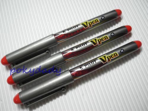 (3 Pen Pack) PILOT SVP-4M Vpen Medium fountain pen with cap, Red