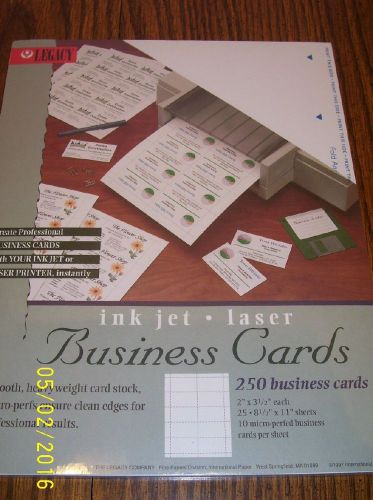 Legacy cardstock for ink jet laser 250 business cards - WHITE - 2&#034; x 3 1/2&#034; each