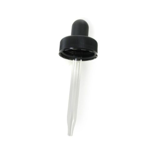 Bottle dropper assembly 28/400 x 76mm - black cap w glass pipette for sale