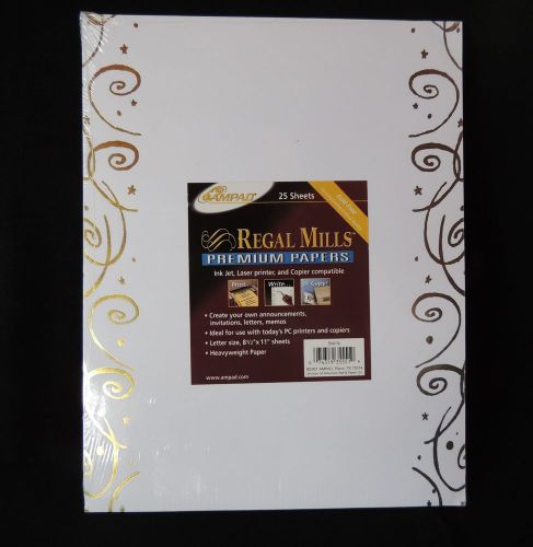 Regal Mills Designer Premium Paper White w/ Gold Silver Metallic Swirls 8.5 x 11