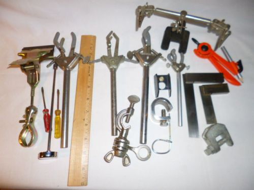 Misc. Lot; 4 LAB 3 PRONG HEAVY DUTY EXTENSION CLAMP,DUAL TENSION+other odd items