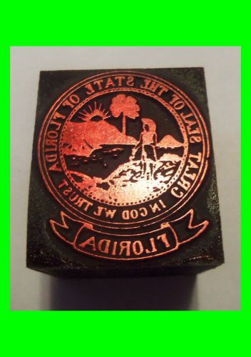Letterpress copper print printers printing block plate stamp florida state seal for sale