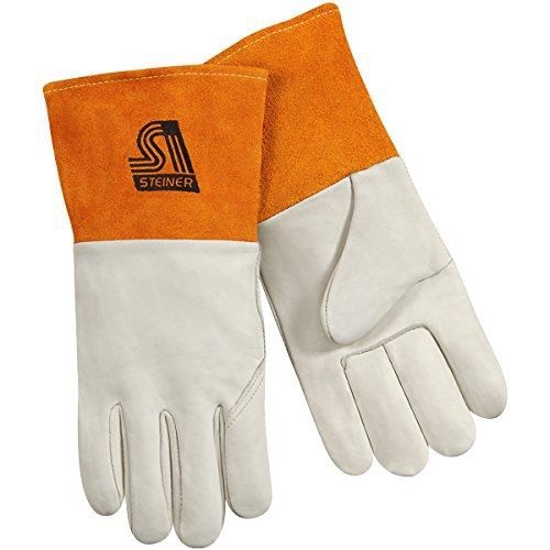 Steiner 0207S MIG Gloves,  Tan Grain Cowhide Unlined 4-Inch Rust Cuff, Small